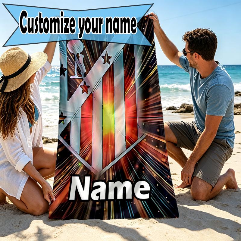 Custom Name Personalized Atletico Madrid Print Beach Towel, for Trip Camping Beach Party Home Decor, Birthday Gift for Family & Friends