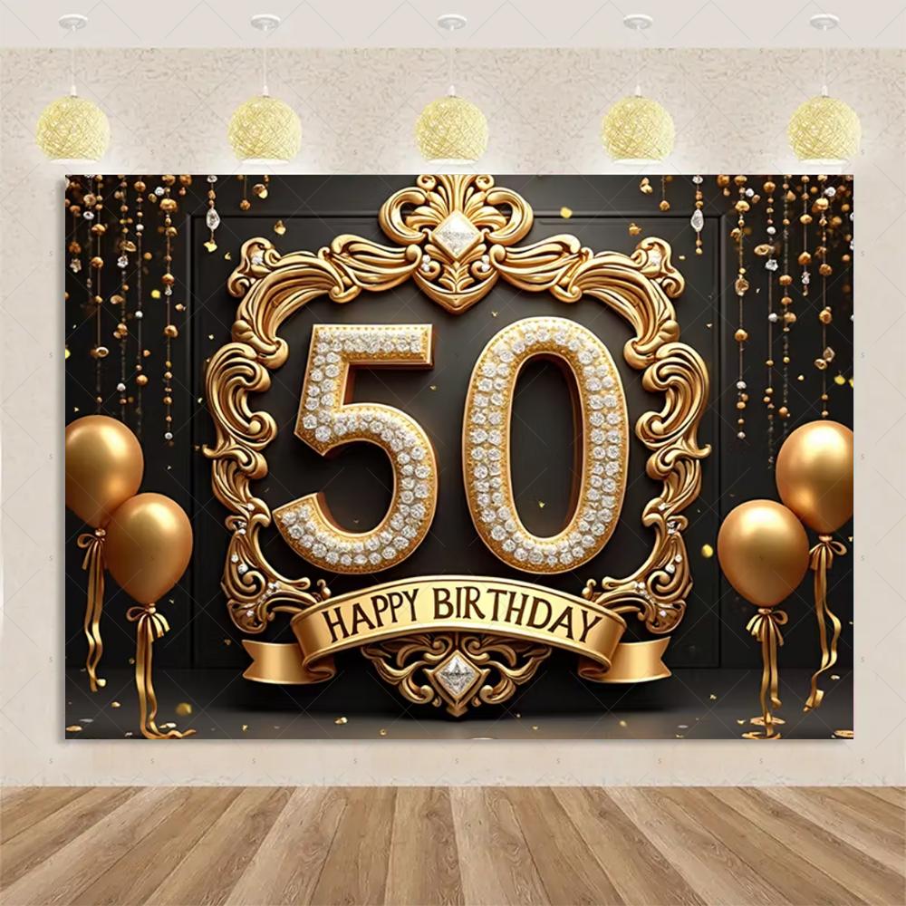 50th Birthday Party Decoration Backgound Surprise Colorful Glitter Balloon Cake Gift Banner Family Happy Photography Studio Prop