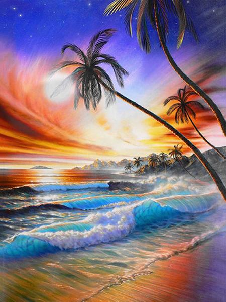 5D Diamond Painting Sunset Love Beach DIY Round Full Diamond Embroidery Kit Landscape Home Decoration Crafts