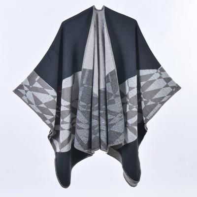 New Autumn and Winter Women's Scarf Geometric Pattern Imitation Cashmere Thickened Warm Split Cloak Shawl E-commerce Batch