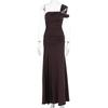 Women's Summer New European and American Women's Clothing Sexy Dress Slanted Shoulder Pleated Side Split Texture Dress