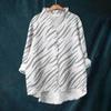 Women's Loose Ruffled Floral Print Stand Collar Long Sleeve Cotton And Linen Top