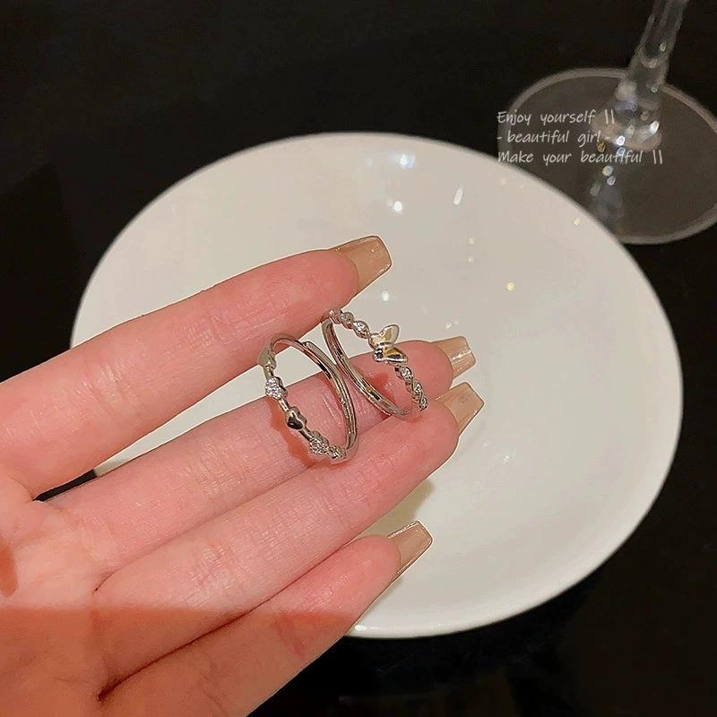 Delicate Zircon Love Butterfly Set Ring, Women's Niche Design Sense Index Finger Ring, Cold Wind Fashion Personality Ring