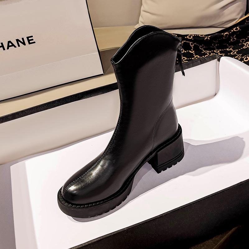 

Platform Martin boots women s British style 2024 new medium boots round head retro brown autumn and winter thick heel short boots 34 чёрный