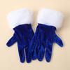 Short Retro Velvet Gloves Women Opera Gloves with Fuzzy White Cuffs Wrist Length Finger Gloves for Christmas Costume Wedding Tea Party Banquet Dance