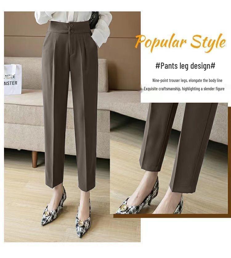 Women's High-Waisted Loose-Fit Cropped Cigarette Pants for Spring/Autumn