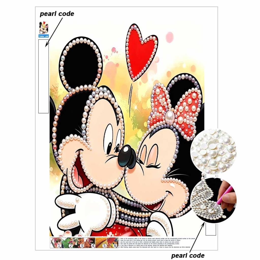 Disney Pearl Art Painting Home Wall Decor Mickey Minnie Heart Picture Crafts Adult/Beginner Gift Creative Home Decor Unframed