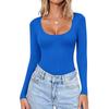 Dames Kleur Lange Mouwen Slim Fit Nek T-shirt Basis Casual Top