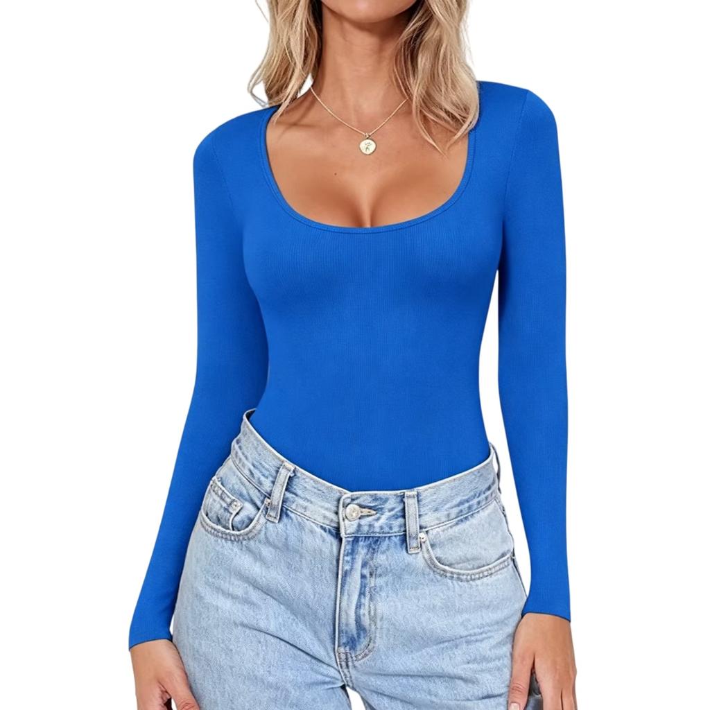 Dames Kleur Lange Mouwen Slim Fit Nek T-shirt Basis Casual Top
