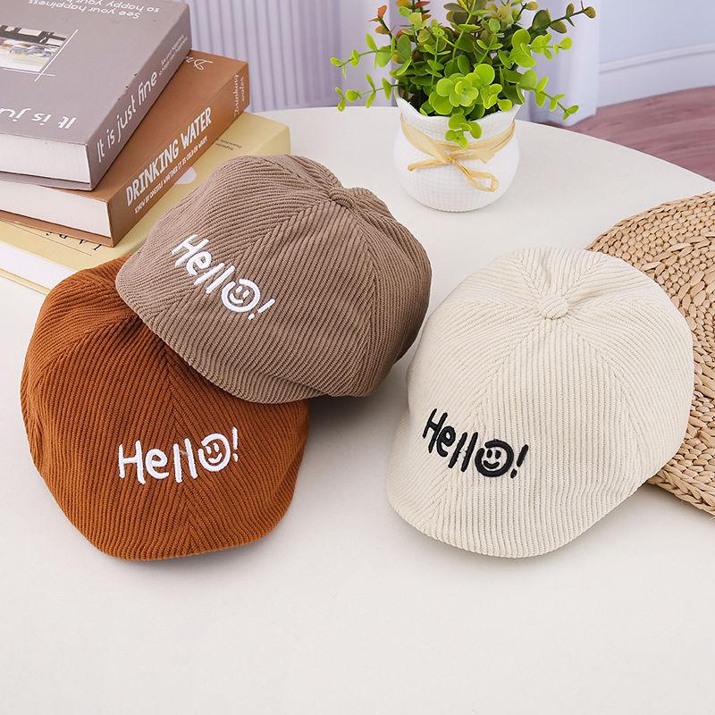 Kids Corduroy Beret Hat Autumn Winter Baby Boy Newsboy Cap Girl Stylish Forward Hat Warm Children Headwear