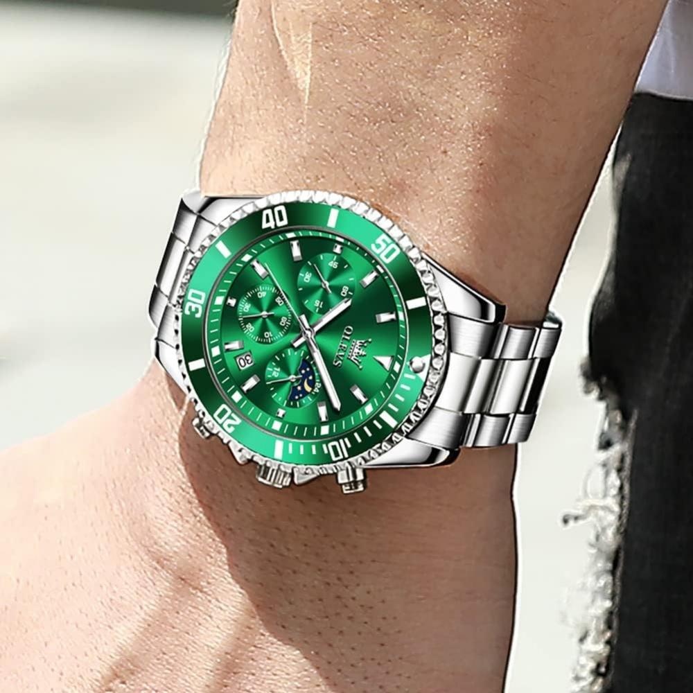 Iqiyi Men Analog Quartz Waterproof Watch Green Dial Chronograph 2870g Blv