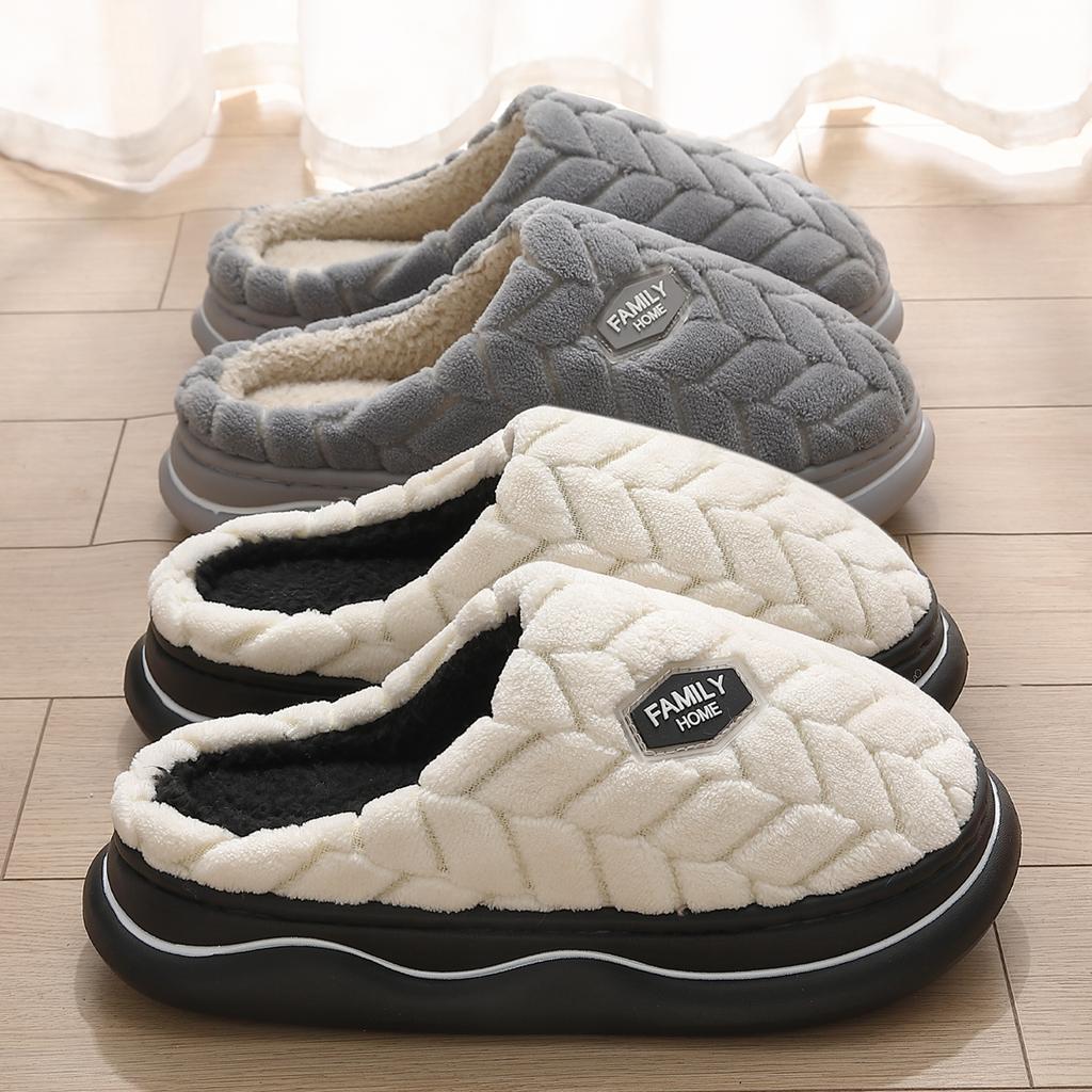 Winter Couple Style Basic Design Women Plush Slippers Non-slip Warm Thick Furry Men Home Cotton Shoes