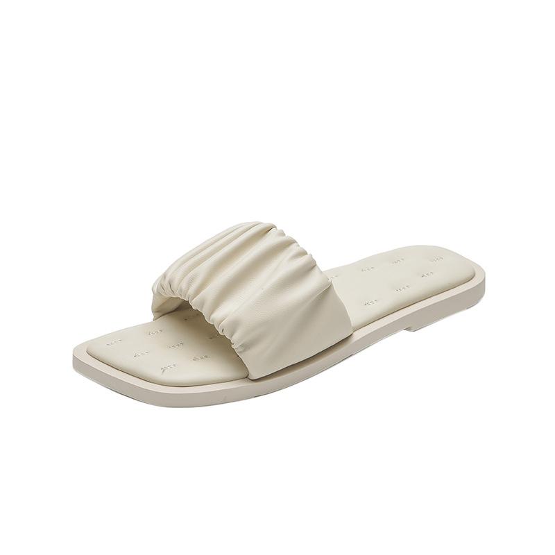 Slippers women's summer candy personalized folds flat bottom versatile outer wear soft bottom one word cool slippers breathable non-slip