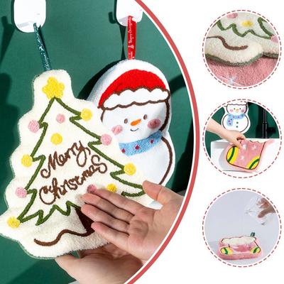 Christmas Hand Towel Set Cartoon Gingerbread Snowman Design Coral Fleece Material Home Kitchen Bathroom Decoration
