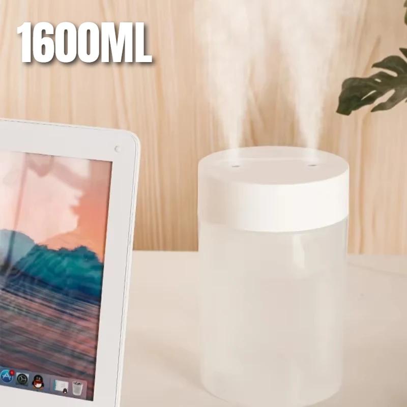 Umidificator cu pulverizare dublă de 1600 ml, alimentat prin USB, pentru acasă, dormitor silențios, lumină de noapte, umidificator de aer de mare capacitate, atomizoare