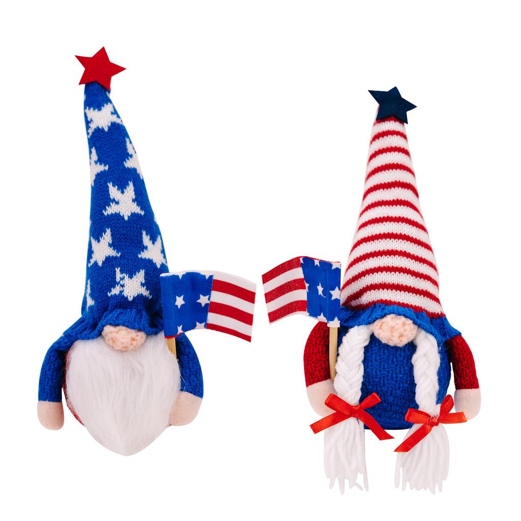 Charming Independence Day Light-up Figurine With American Flag Knit Hat Decor