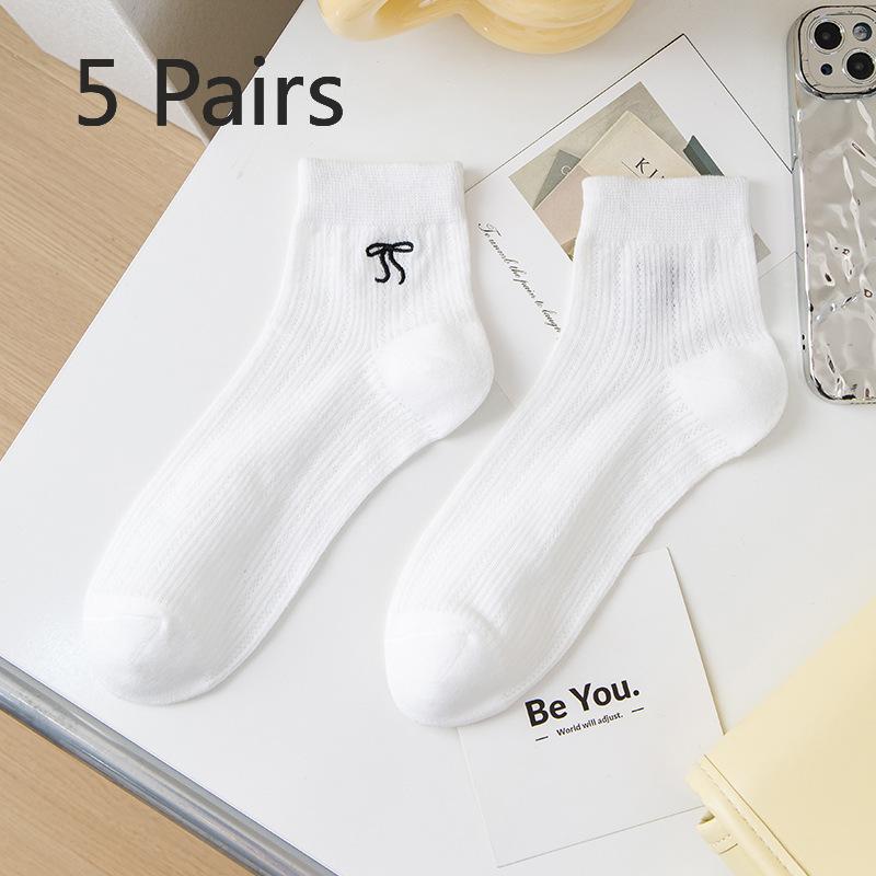 5 Paar Graue Socken Damen Sommer Dünne Einfarbige Baumwollsocken Kurze Schleife Nahtlose Socken Ballett Wind Hohlmaschen Bootssocken