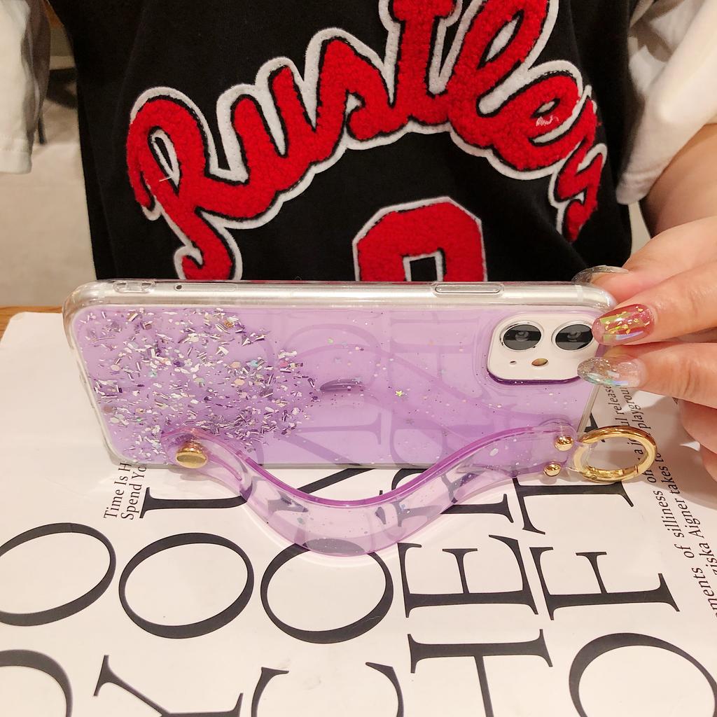 Pouzdro na telefon Glitter Powser Wristband pro Iphone 13 12 11 Pro Xs Max Xr X 6 6s 7 8 Plus Transparentní měkký kryt držáku na zápěstí
