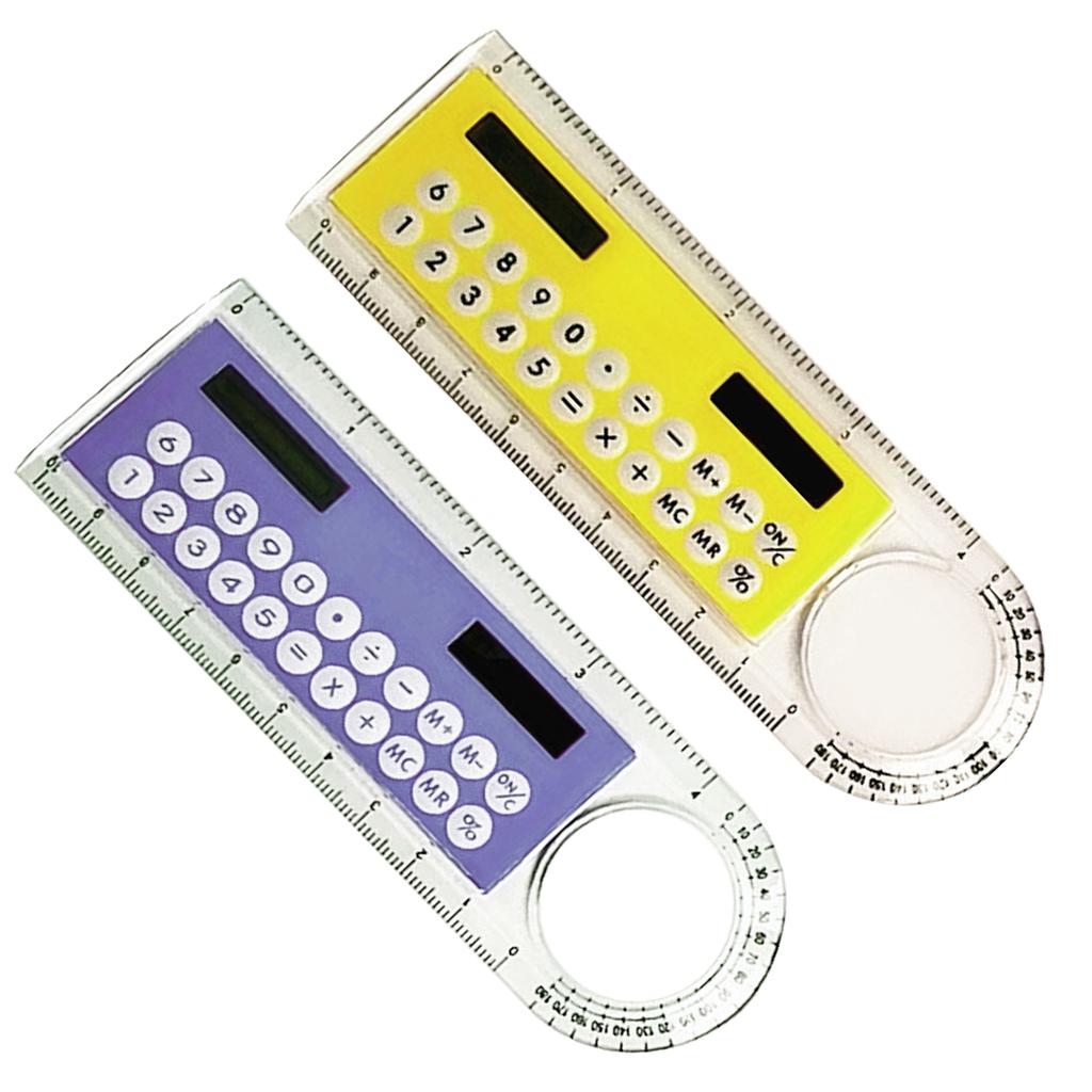 2PCS Multifunctional Calculator 4-in-1 Designed Solar Calculator with Ruler Magnifier and Protractor Gift for Student