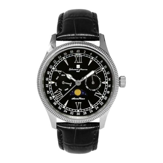 

[Salvatore Mara] Годинник Moon Phase Multi Calendar 5 ATM Water Resistant Business Formal Men s Leather Belt Limited Model Silver Black SM24110-SSBK