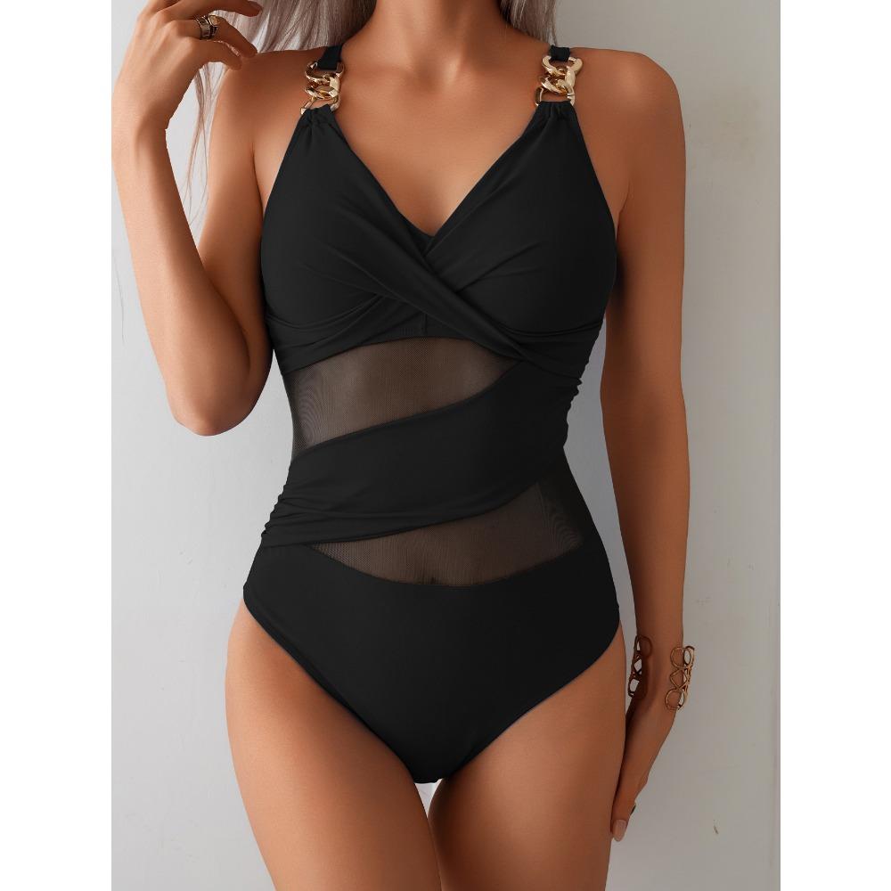 One-piece Swimsuit Women 2025 Solid Color Swimsuit Bikini