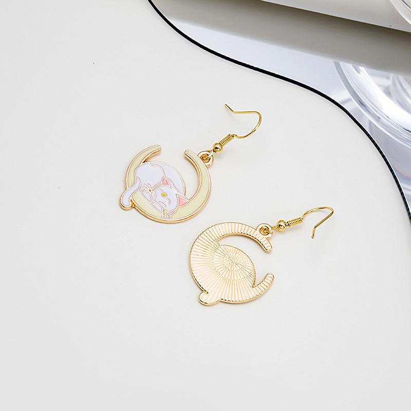 New Lying Moon Cat Star Earrings, Face Skinny Ear Hook Girl Cartoon Cute Ear Accessories