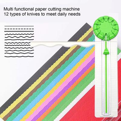 Kantenschneider für Papierarbeiten, 12-in-1, multifunktionales Scrapbooking-Werkzeug mit Sicherheitsdesign, Drehteller, Präzisionsmessung, dekoratives Papierschneidewerkzeug