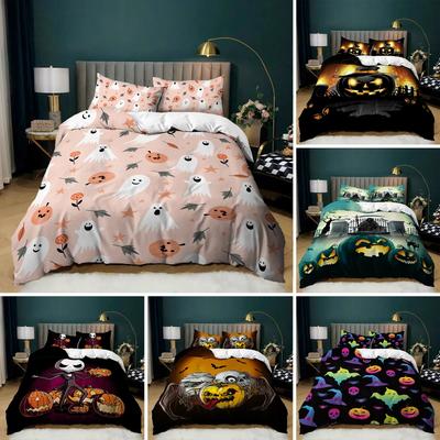 Halloween-Bettbezug, Queen-King-Size-Bett, Cartoon-Kürbis-Bettbezug, Laternen-Bettwäsche-Set, Mikrofaser, Geister-Bettbezug für Jungen und Mädchen