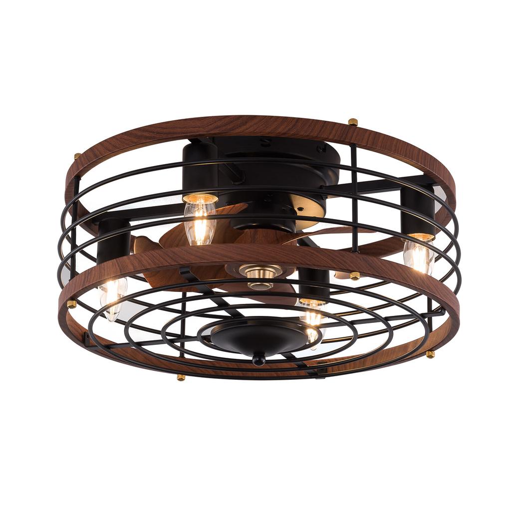 Remote Control Ceiling Fan with Light, 6-Speed Quiet Reversible Motor, Retro Industrial Flush Mount for Bedroom Living Room
