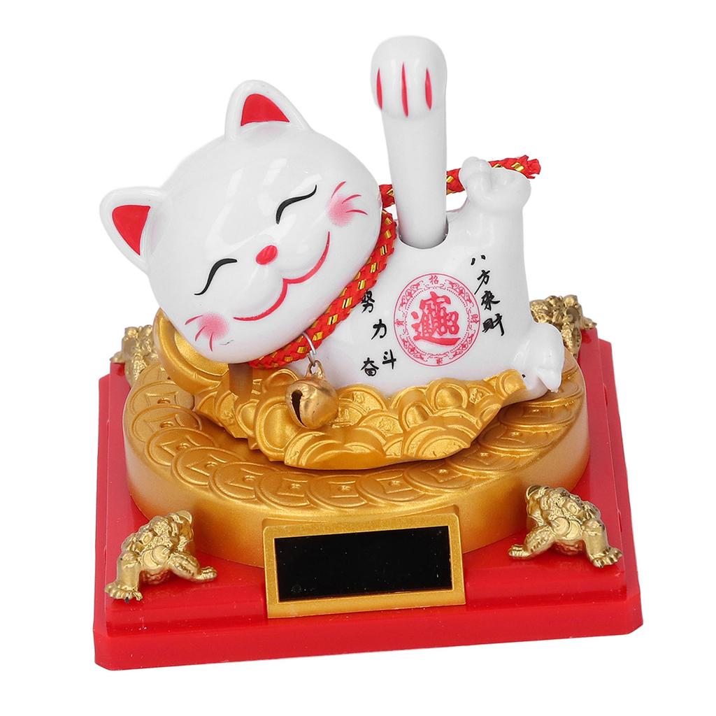 Lying Waving Fortune Cat Solar Powered Wealth Welcoming Lucky Cat Decoration for Home Car Dashboard Ornament