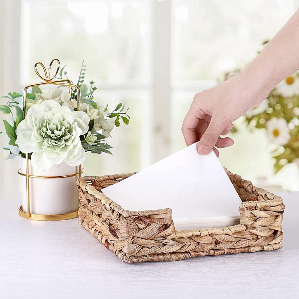 Eco Friendly Water Hyacinth Decorative Napkin Tray Handmade Storage Basket For Kitchen Bathroom Living Room