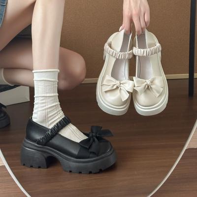 White Thick Heel Thick Sole Mary Jane Small Leather Shoes Women's New Autumn Retro Light Mouth Single Shoes