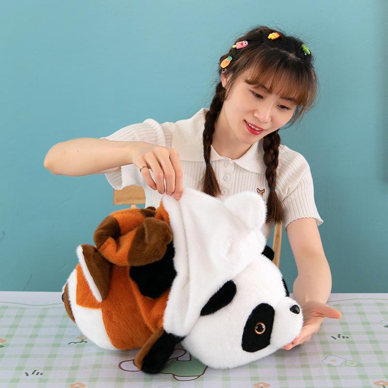 Popular flip giant panda turned into brown red panda plush doll cute couple doll gift