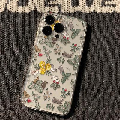 Ins Floral Rabbit Illustration iPhone17Promax Mobile Phone Case Fresh and Applicable Apple 16 Pro Space Case 15