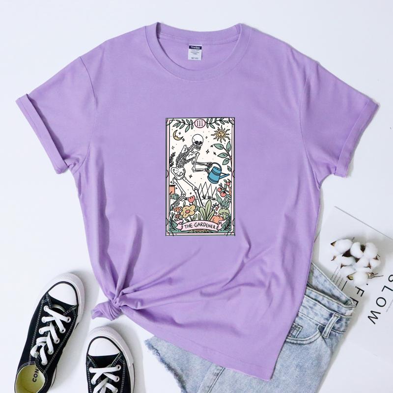 The Gardener Tarot Tshirt Aesthetic Plant Mom Gift Tshirt Gothic Unisex Skeleton Gardening Tee Shirt Top