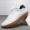 Men'S Spring New Genuine Top Layer Cowhide Low-Top Skate Shoes, Light Luxury Thick Sole German Trainers, Versatile White Casual Sports Sneakers