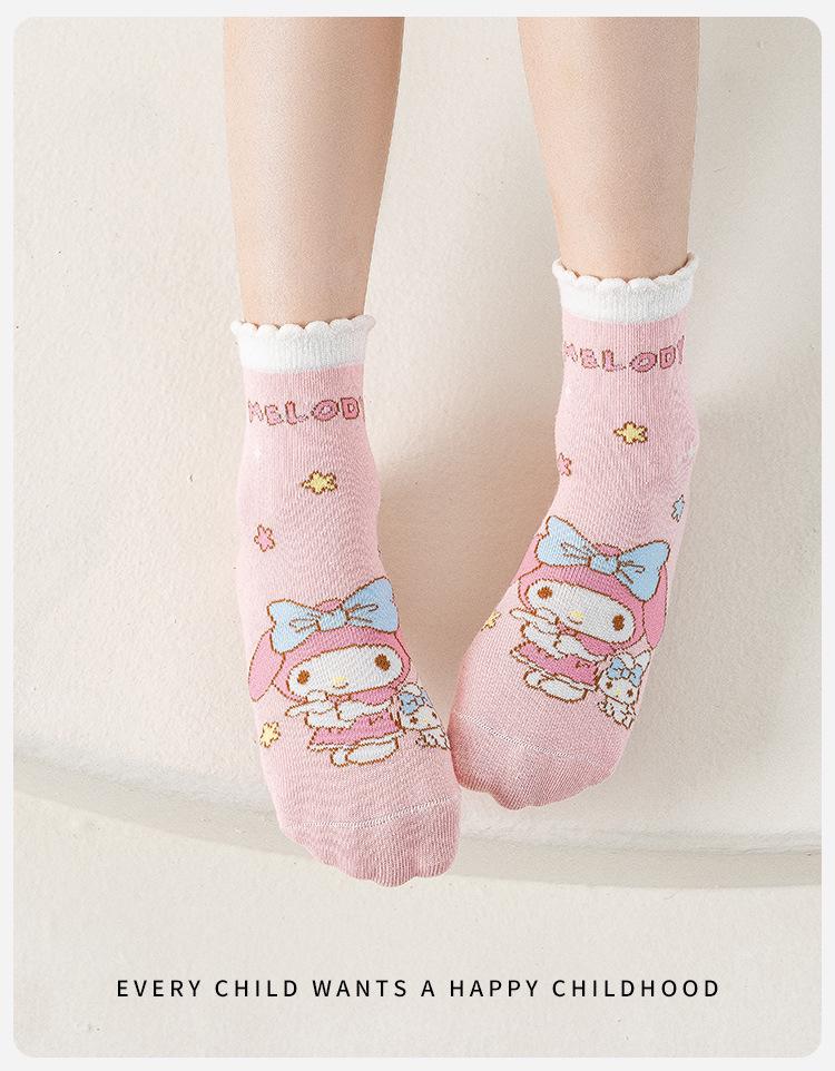 My Melody Girls' Cute Cartoon Mid-Calf Cotton Socks - Thin for Autumn & Winter
