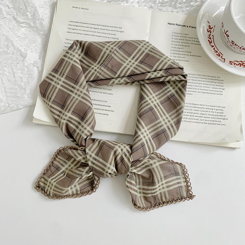 Silk scarf square scarf high-end decorative fashion scarf retro plaid headscarf summer women's pastoral silk scarf