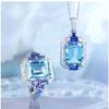 Aurora Blue Luxury Jewelry Set Imitation Topaz Aquamarine Ring Pendant Princess Cut Gemstone Women Jewelry