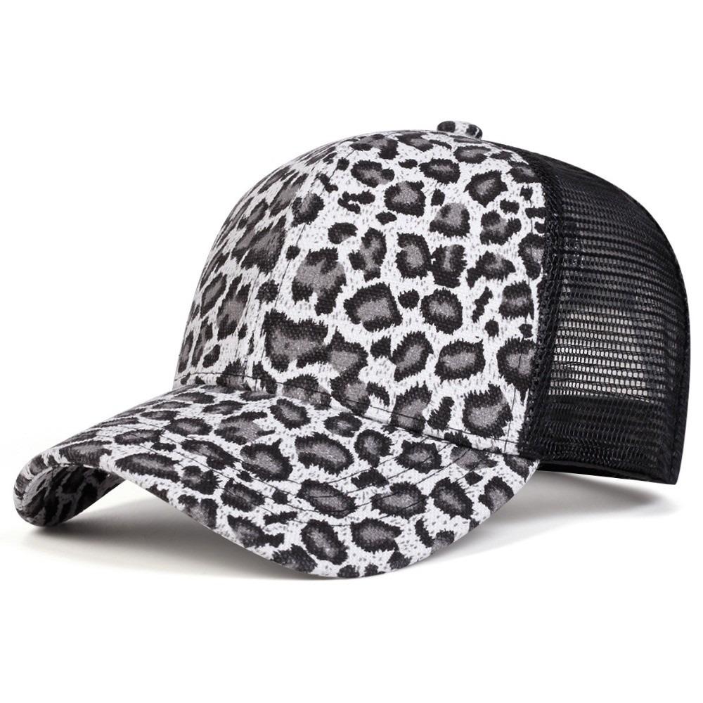 Adjustable Visor Hat Breathable Mesh Peaked Hat Casual Leopard Print Baseball Cap  Unisex серый