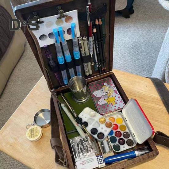 Scatola portaoggetti da messaggero per scrittori, grande capacità, facile da trasportare, multifunzionale, in legno, fatta a mano, a tracolla, portatile, borsa per attrezzi per artisti