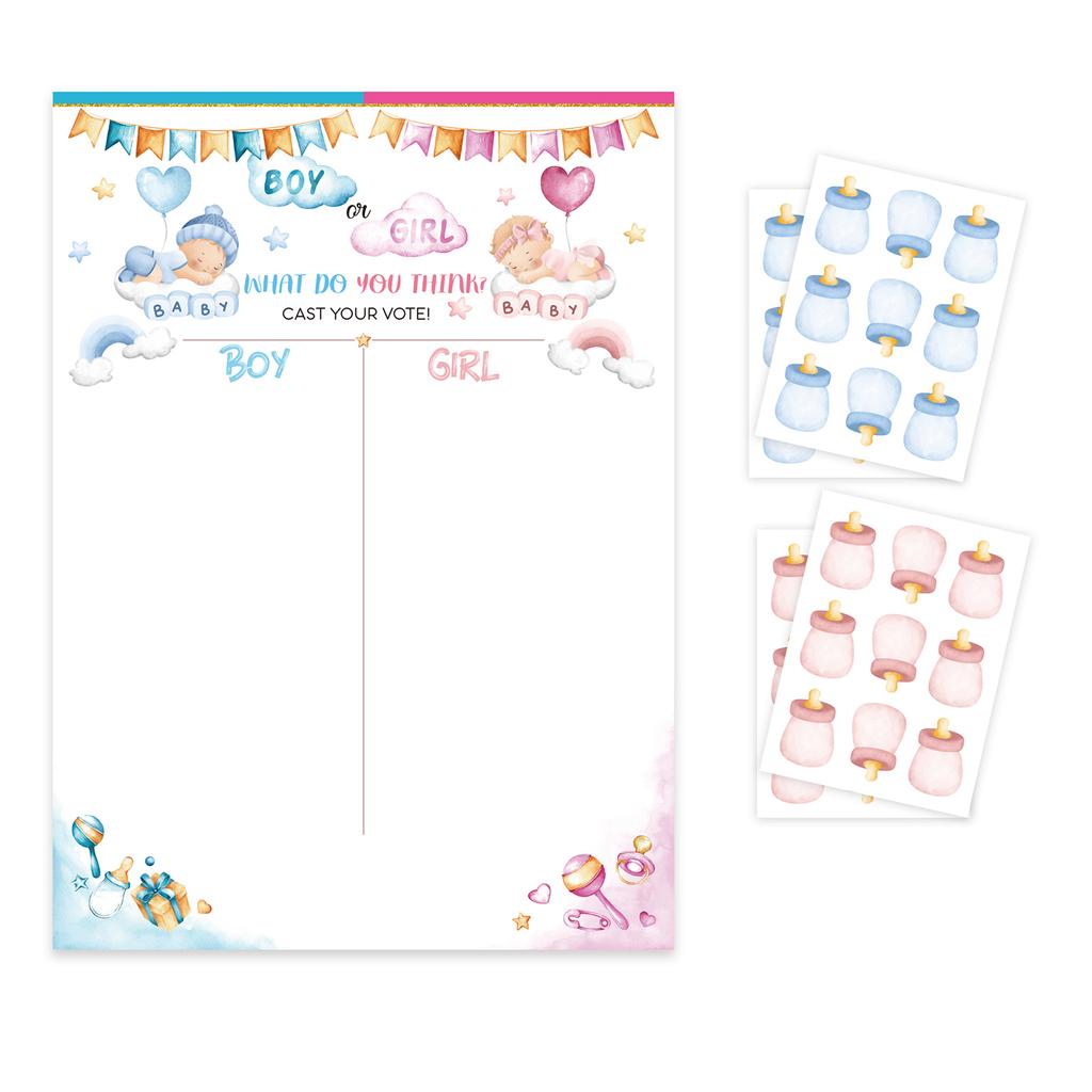 Gender Reveal Game for Baby Shower with Poster 36pcs Girl or Boy Voting Stickers for Gender Reveal Use Party Supplies