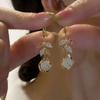 Elegant Autumn/Winter Leaf Cat's Eye Stone Earrings – Light Luxury, High-End Ear Hooks with Unique Design
