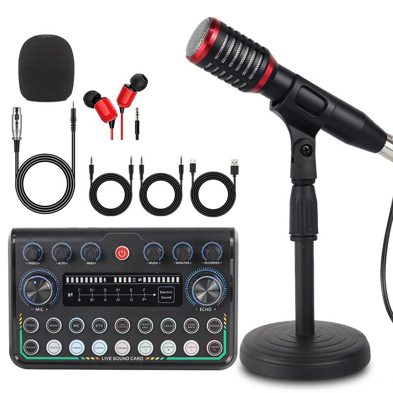 SM58 Wired Dynamic Microphone Set for Mobile & Computer Live Broadcast with V8s Sound Card & Desktop Stand