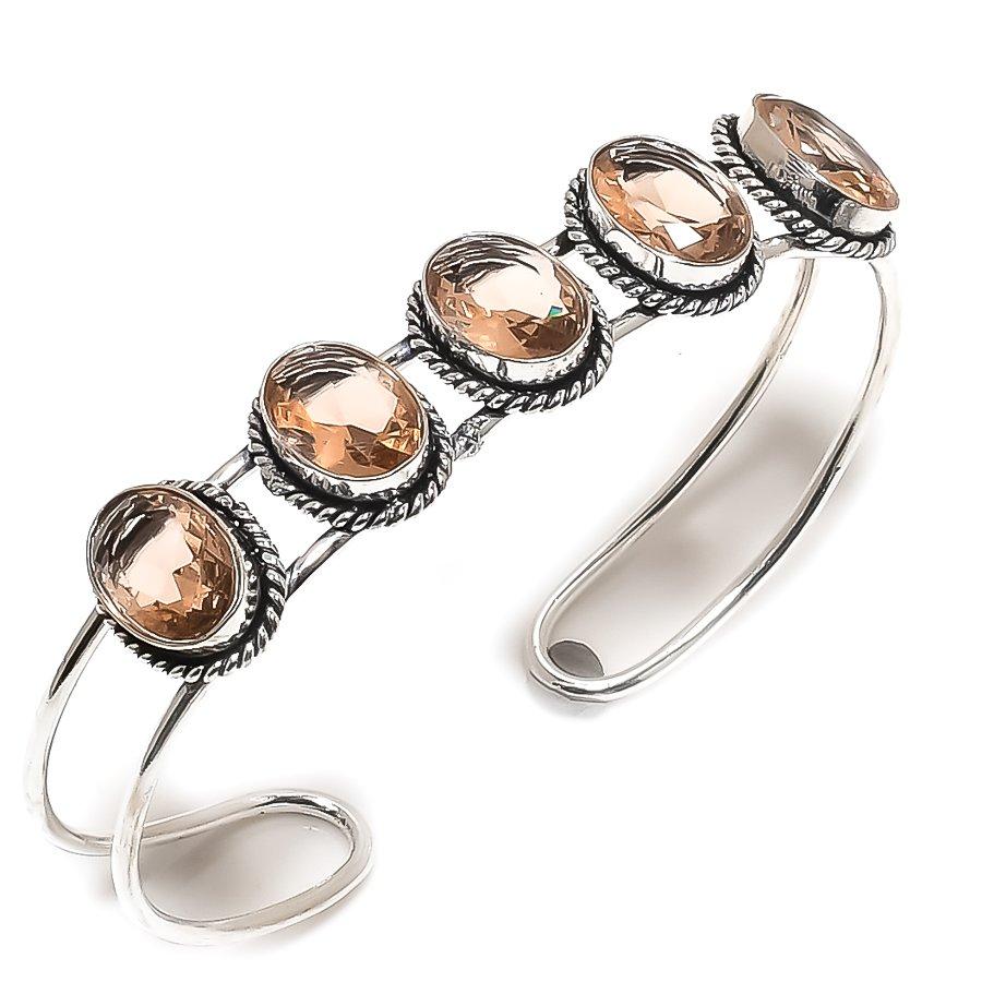 

Морганит Драгоценный камень Ручная работа 925 Стерлинговое серебро Манжета Браслет Регулируемый y8d24