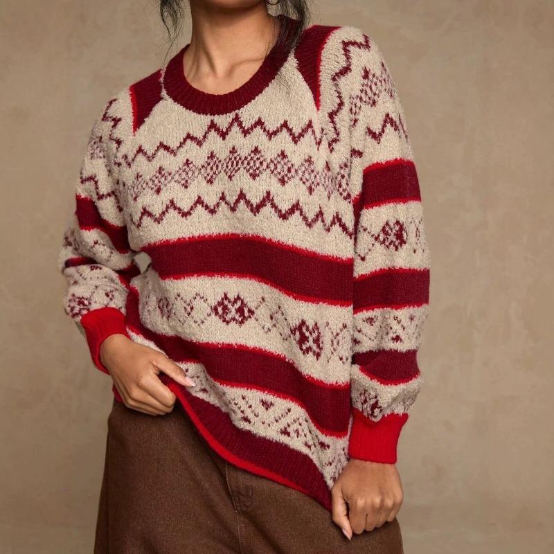 Women S Christmas Crew Neck Long Sleeve Plus Size Casual Sweater