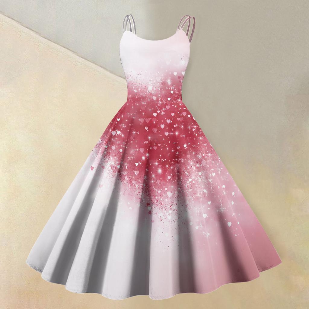 Women's Valentine's Day Love Heart Print Sexy Off Shoulder Vintage Dress