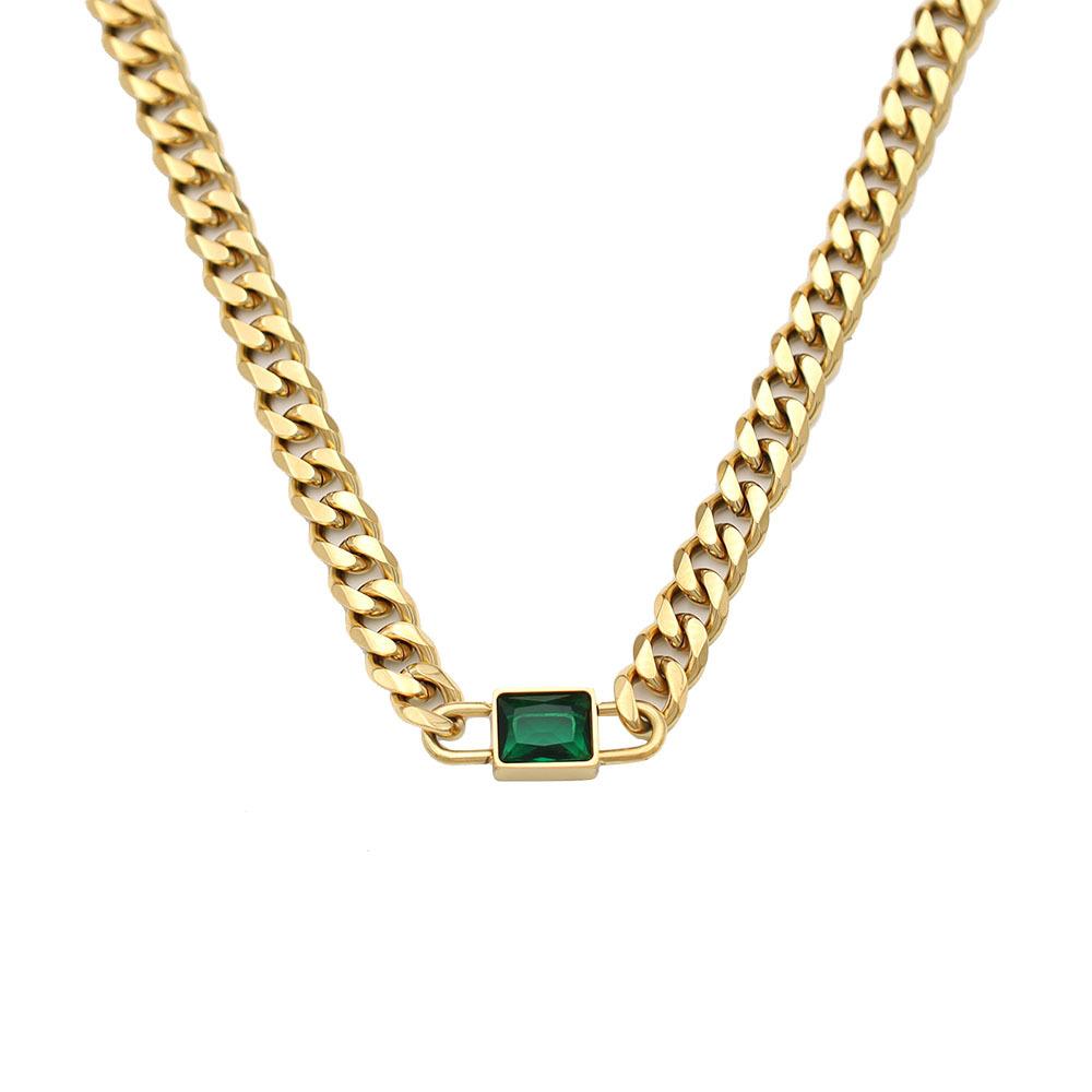 Personalized Trend Square Zircon Cuban Chain Necklace Women'S 18K Gold Titanium Steel Non-Fading Jewelry