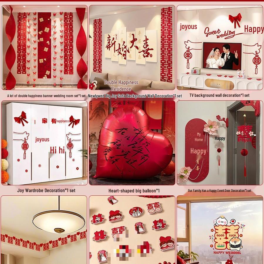 Wedding Decoration Set: Groom & Bride's Room Ornaments with Bunting & Robe Wall Décor
