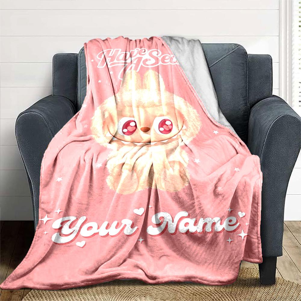Labubu Personalized Name Blanket Multi-purpose Customizable Blanket Durable Comfort for Home Decor Office Office Chair Living Room for All Occasions